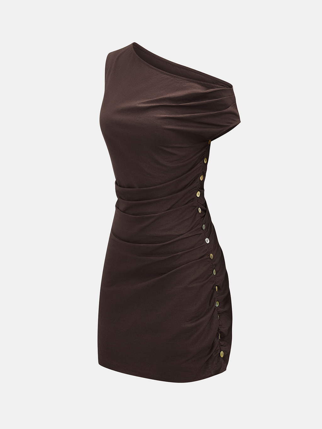 Cotton Linen One-Shoulder Ruched Mini Dress