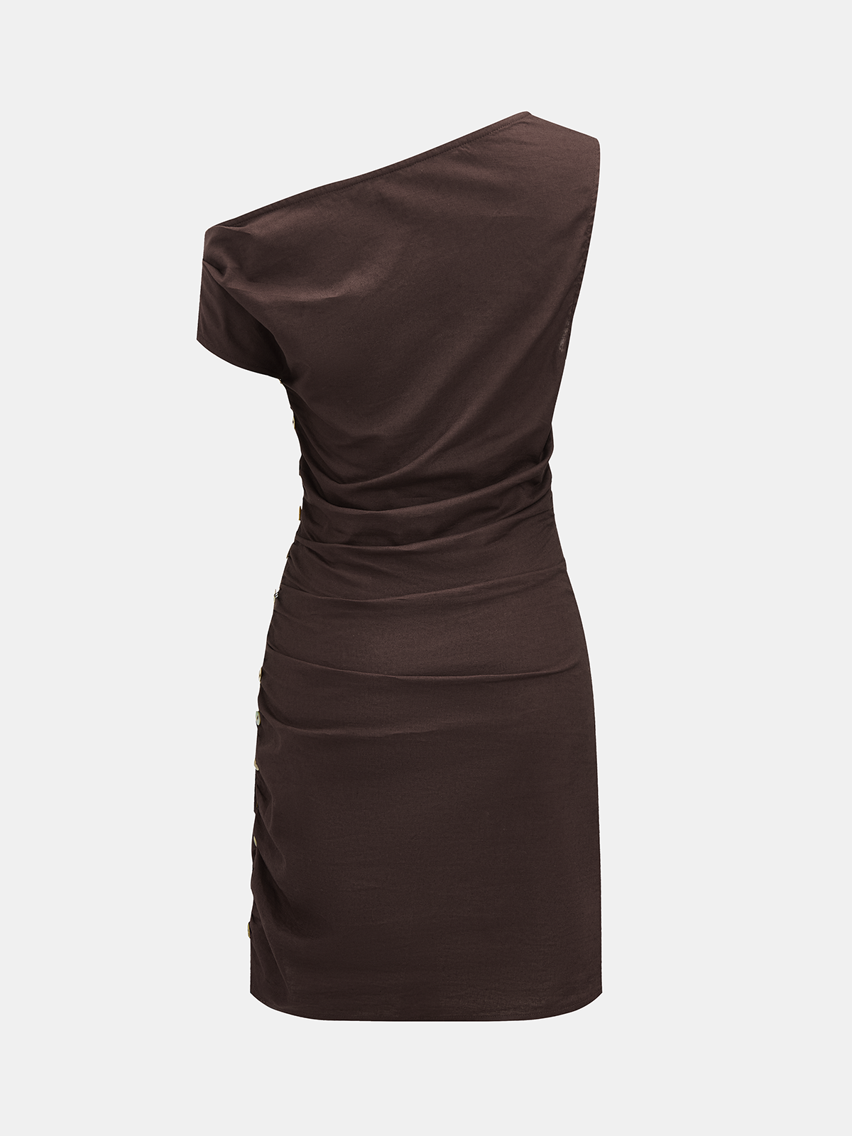 Cotton Linen One-Shoulder Ruched Mini Dress