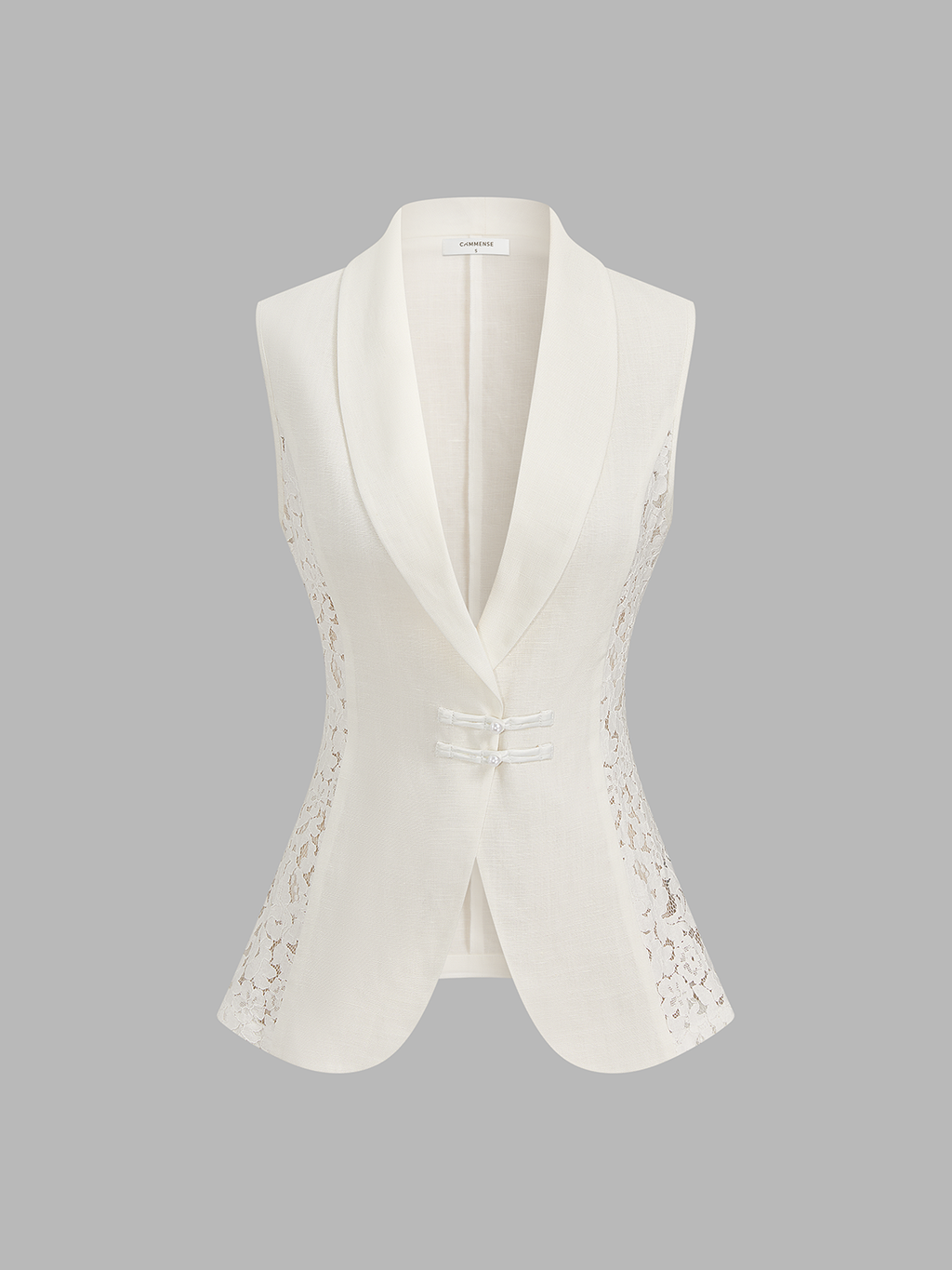 Lace Panel Frog Button Linen Blend Blazer Vest
