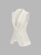 Lace Panel Frog Button Linen Blend Blazer Vest