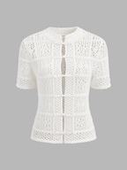 Frog Button Crochet Knit Short Sleeve Top