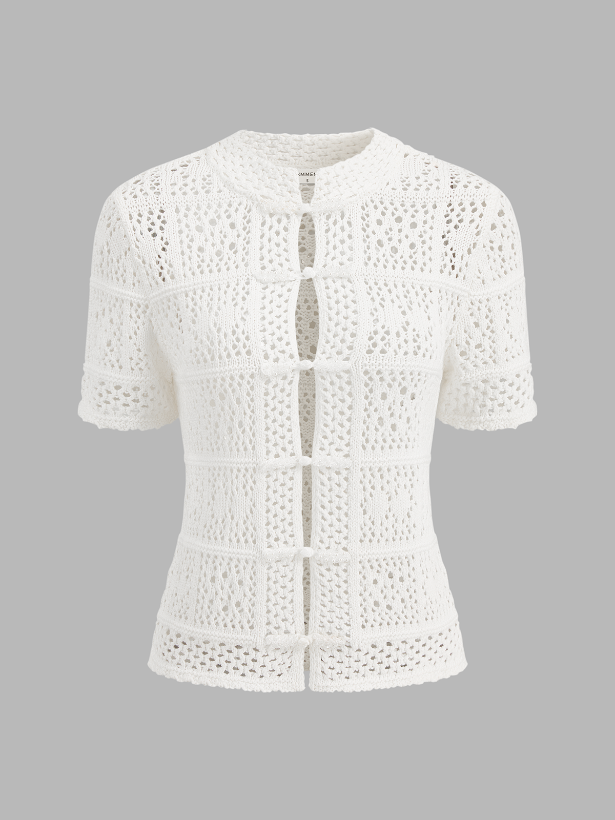 Frog Button Crochet Knit Short Sleeve Top