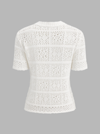 Frog Button Crochet Knit Short Sleeve Top