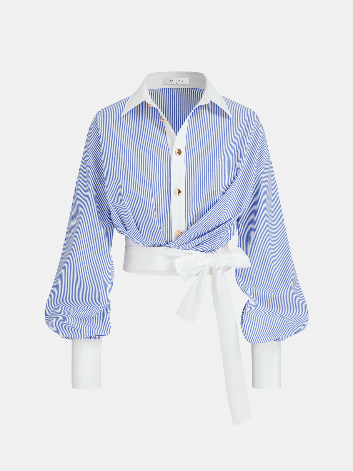 Color-Block Striped Tie-Waist Shirt