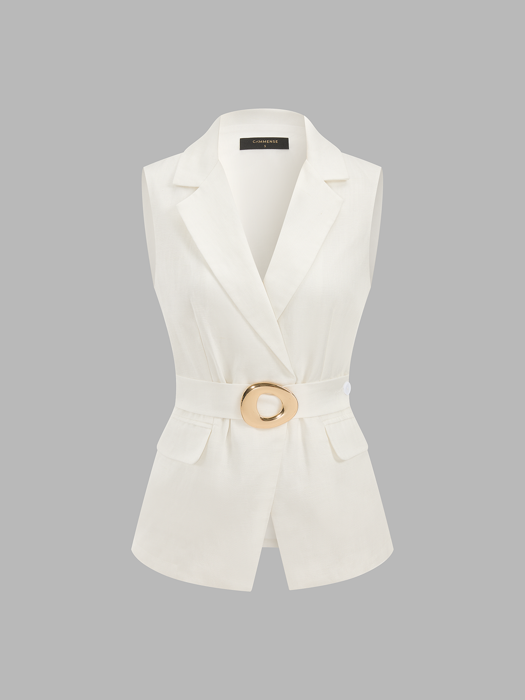 Metal Buckle Linen Blend Sleeveless Blazer Vest