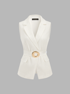 Metal Buckle Linen Blend Sleeveless Blazer Vest
