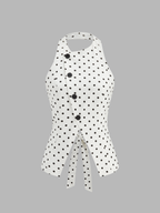 Polka Dot Halter Decorative Button Tie-Back Top