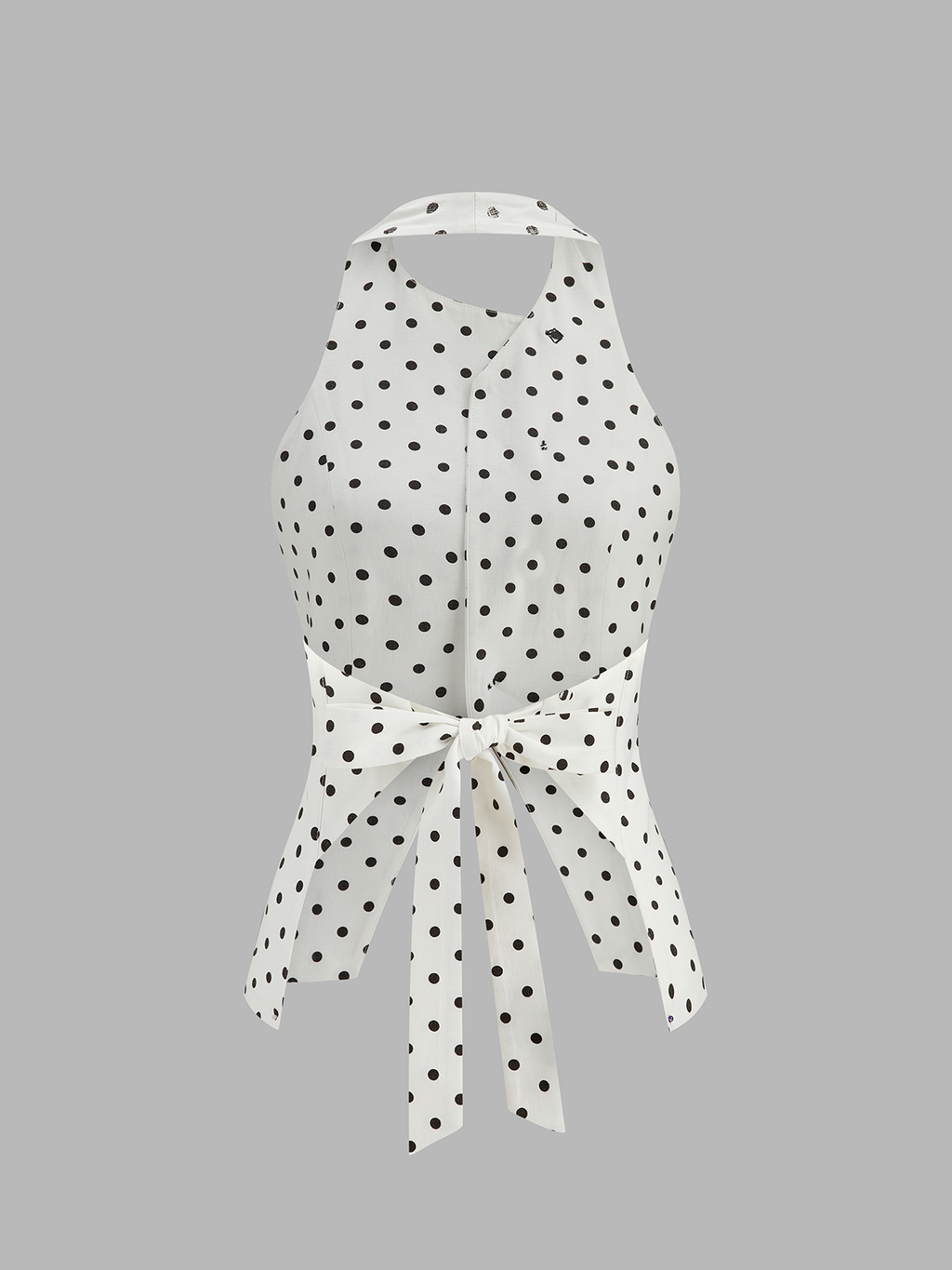 Polka Dot Halter Decorative Button Tie-Back Top