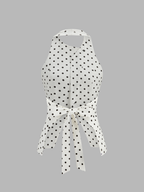 Polka Dot Halter Decorative Button Tie-Back Top