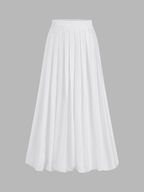 Pleated Cotton Mid-Waist Midi Skirt