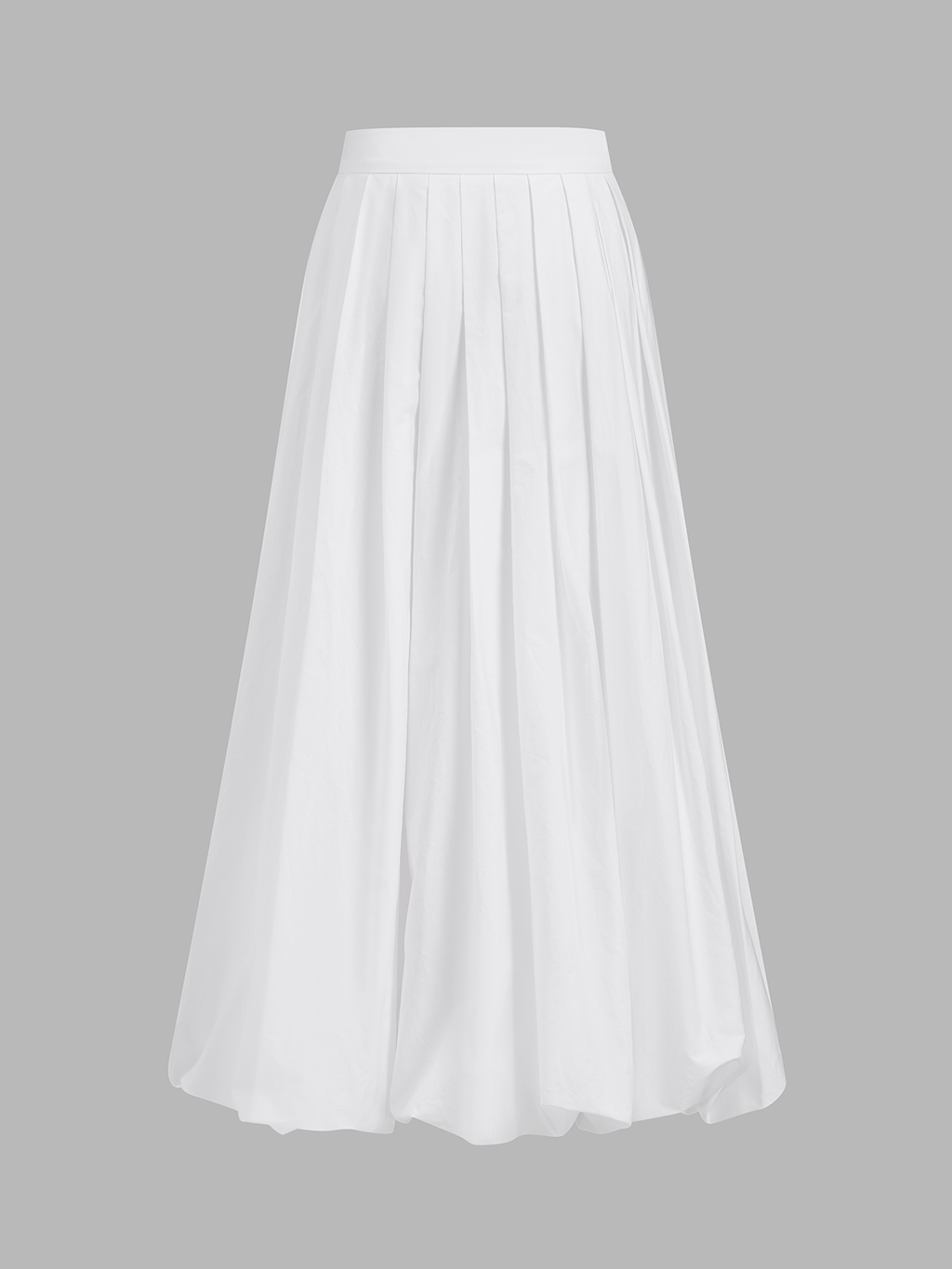 Pleated Cotton Mid-Waist Midi Skirt
