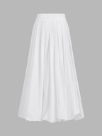 Pleated Cotton Mid-Waist Midi Skirt