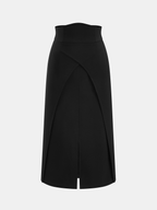 High-Waist Overlap Split Midi Skirt