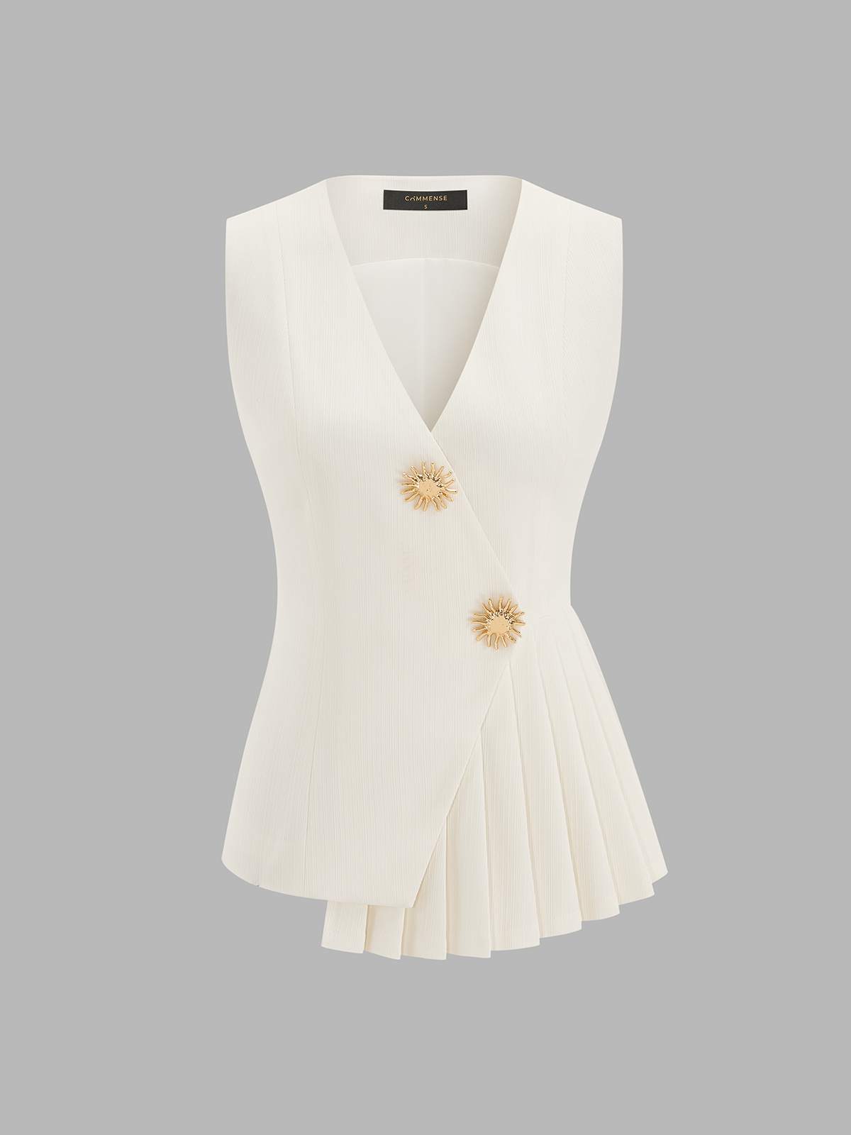 V-Neck Pleated Sleeveless Vest