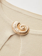 Keyhole Flared Sleeve Conch Detail Knit Dress