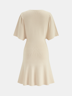 Keyhole Flared Sleeve Conch Detail Knit Dress