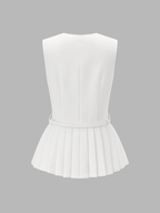 Belted Sleeveless Pleated Peplum Top