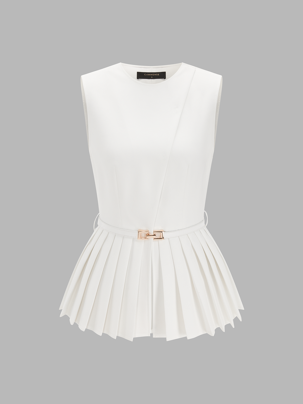 Belted Sleeveless Pleated Peplum Top