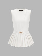 Belted Sleeveless Pleated Peplum Top