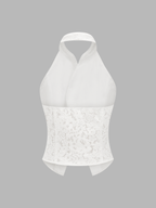 Lace Frog Button Halter Top