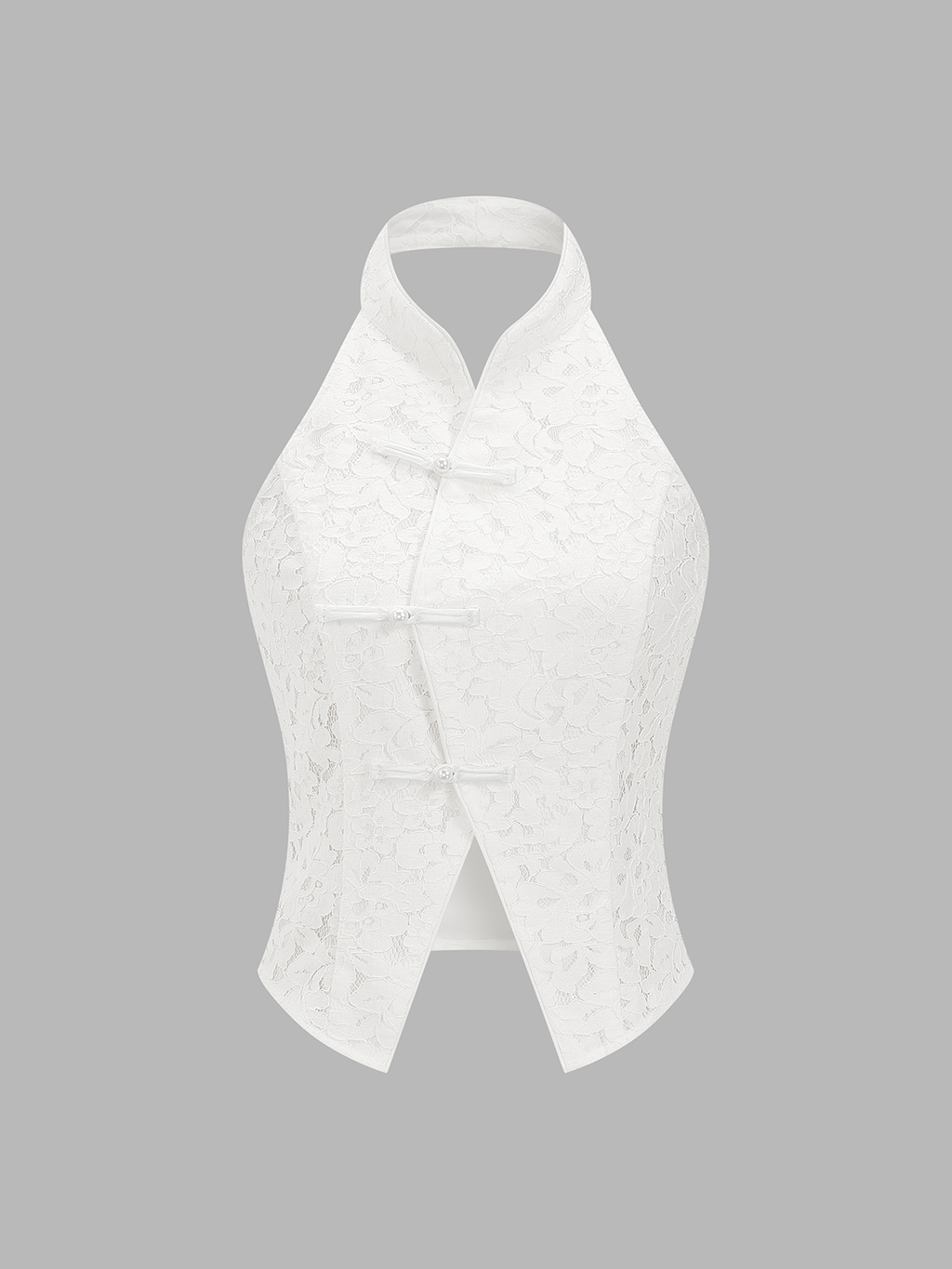 Lace Frog Button Halter Top