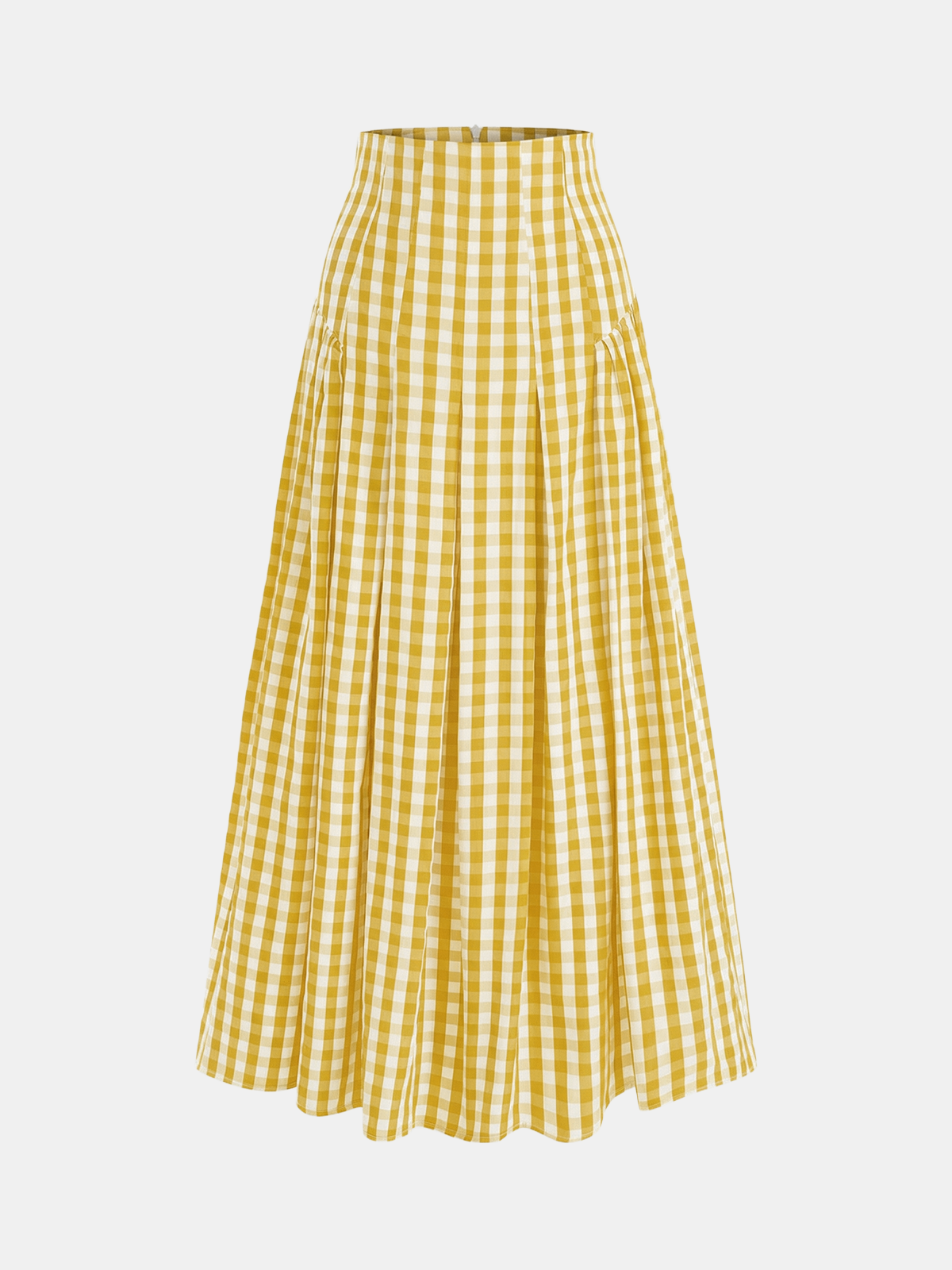 Gingham High-Waisted Pleated Midi Skirt