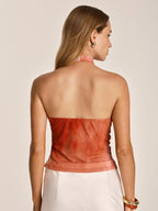 Tie Dye Cowl Neck Halter Mesh Top
