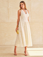 Halter V Neck Jacquard Maxi Dress