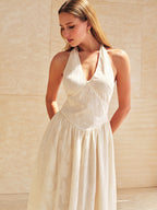 Halter V Neck Jacquard Maxi Dress
