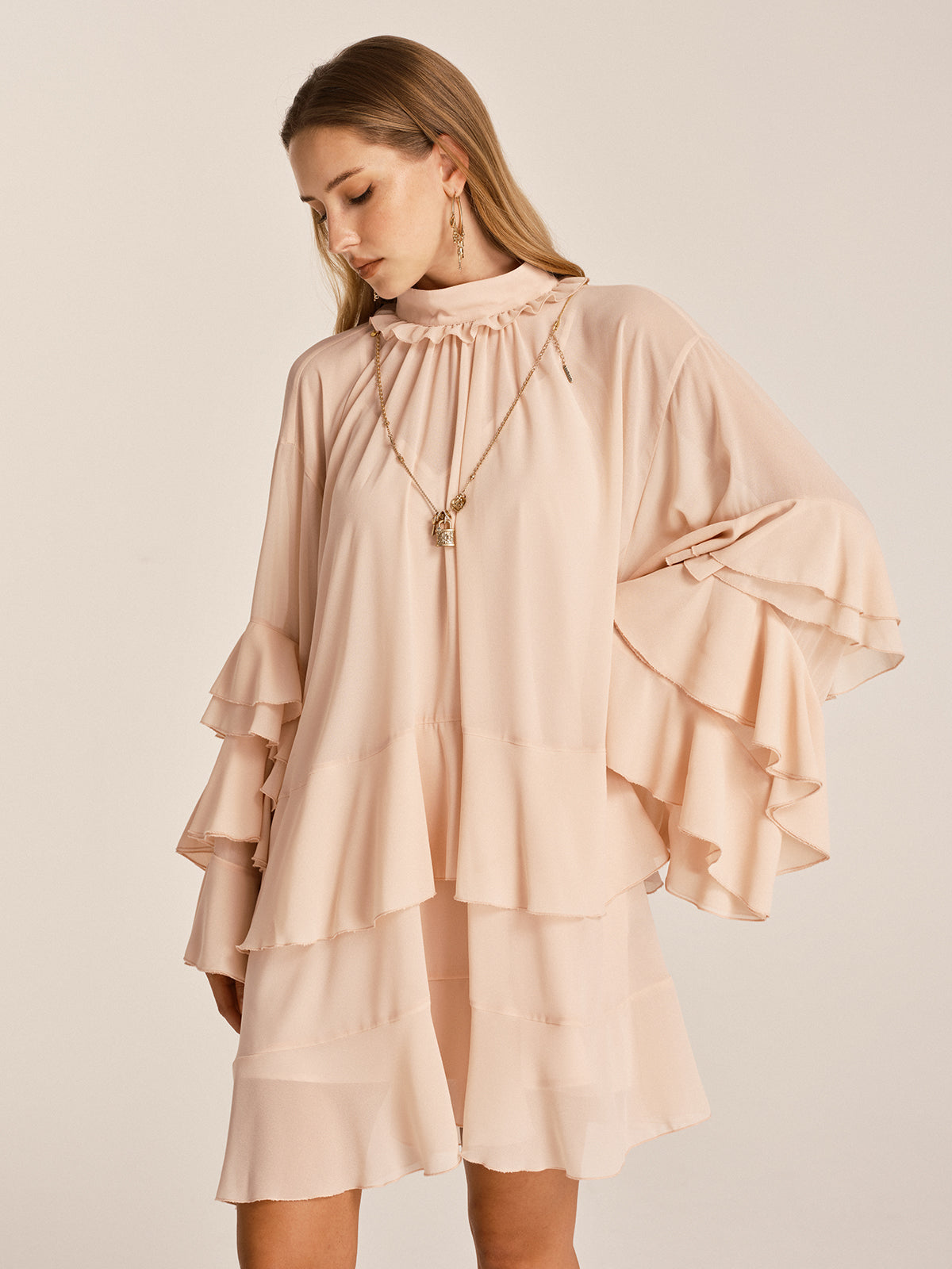 Ruffled Tiered Loose Chiffon Mini Dress