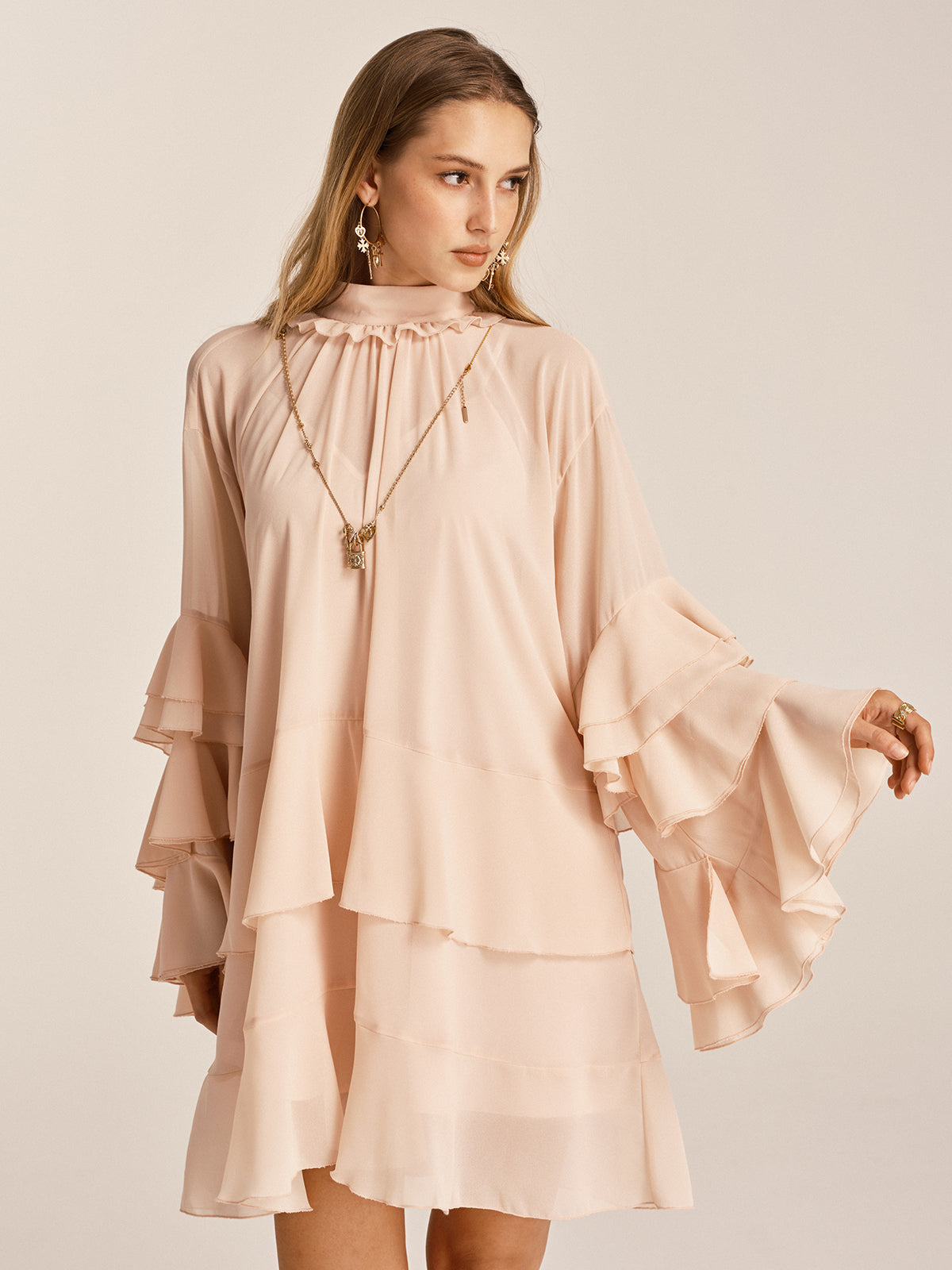 Ruffled Tiered Loose Chiffon Mini Dress