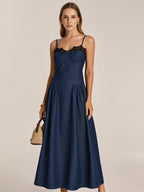 Lace Trim Faux Denim Cami Maxi Dress