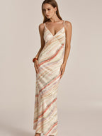 Colorful Wave Stripe Cami Mermaid Maxi Dress