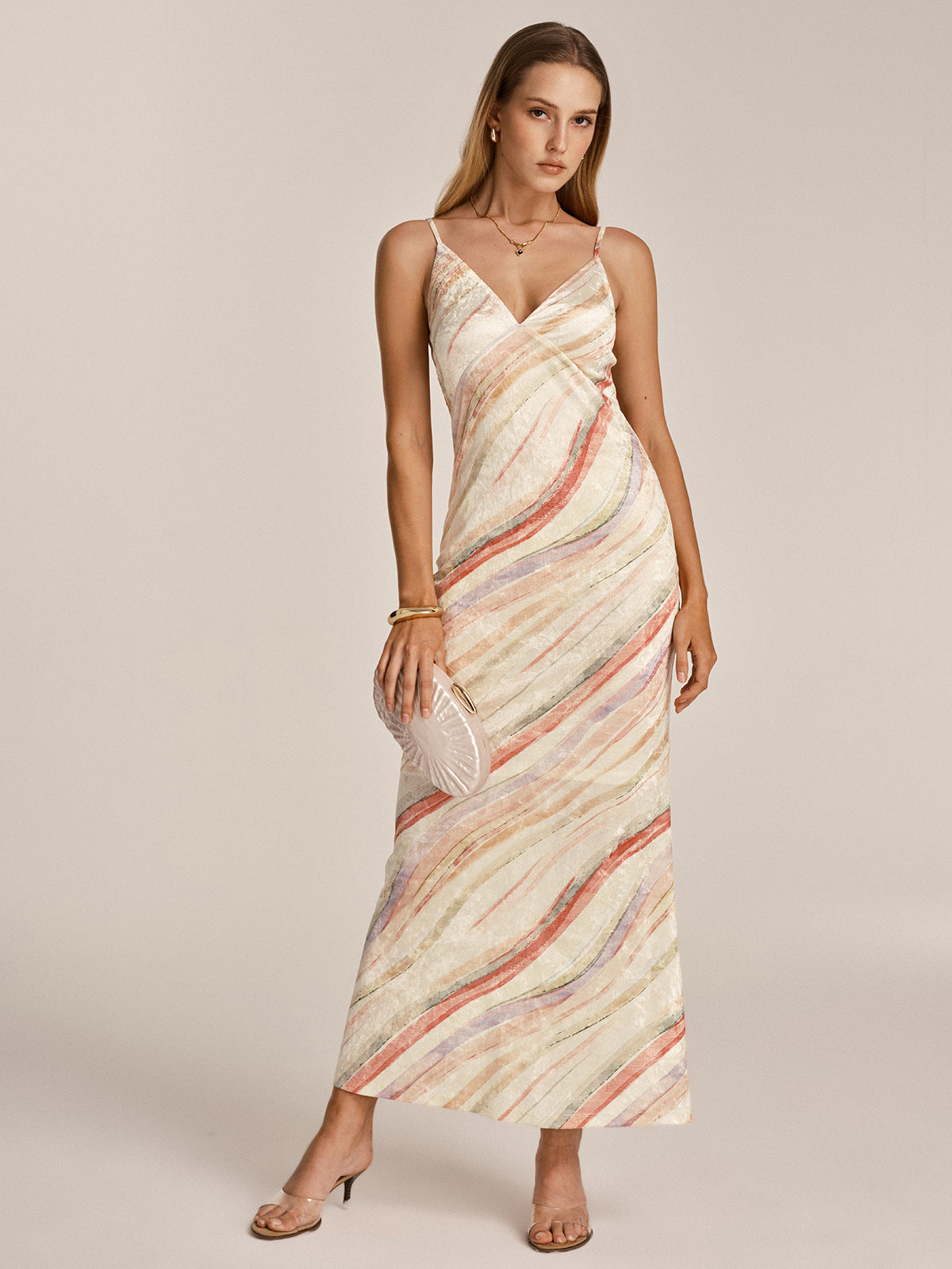 Colorful Wave Stripe Cami Mermaid Maxi Dress