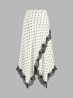Polka Dot Lace Trim Asymmetric Midi Skirt