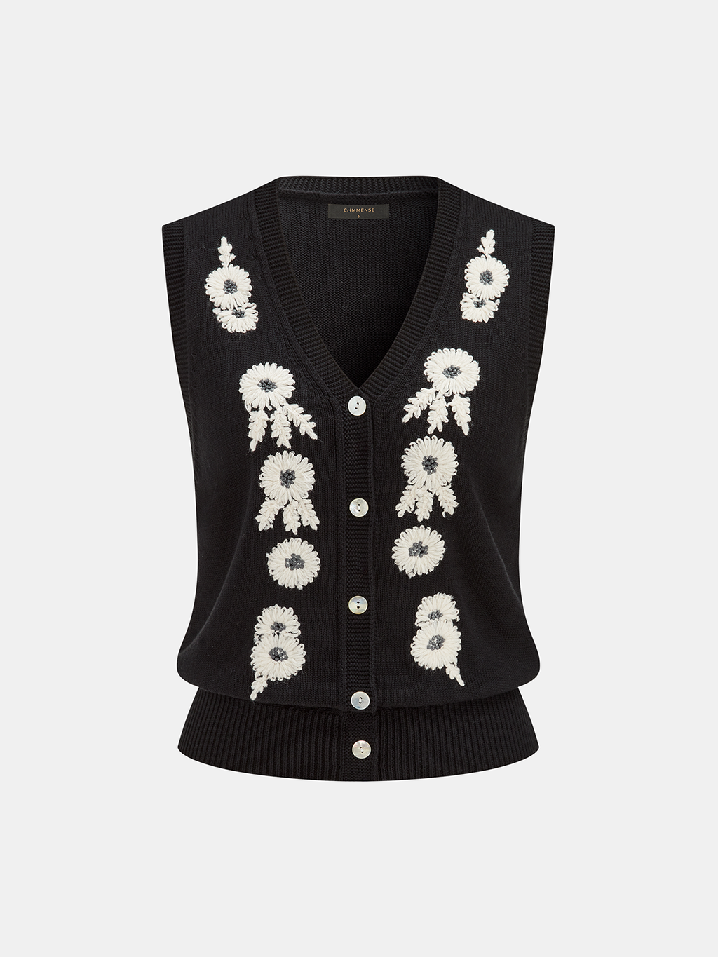 3D Floral Embroidered V-Neck Knit Vest