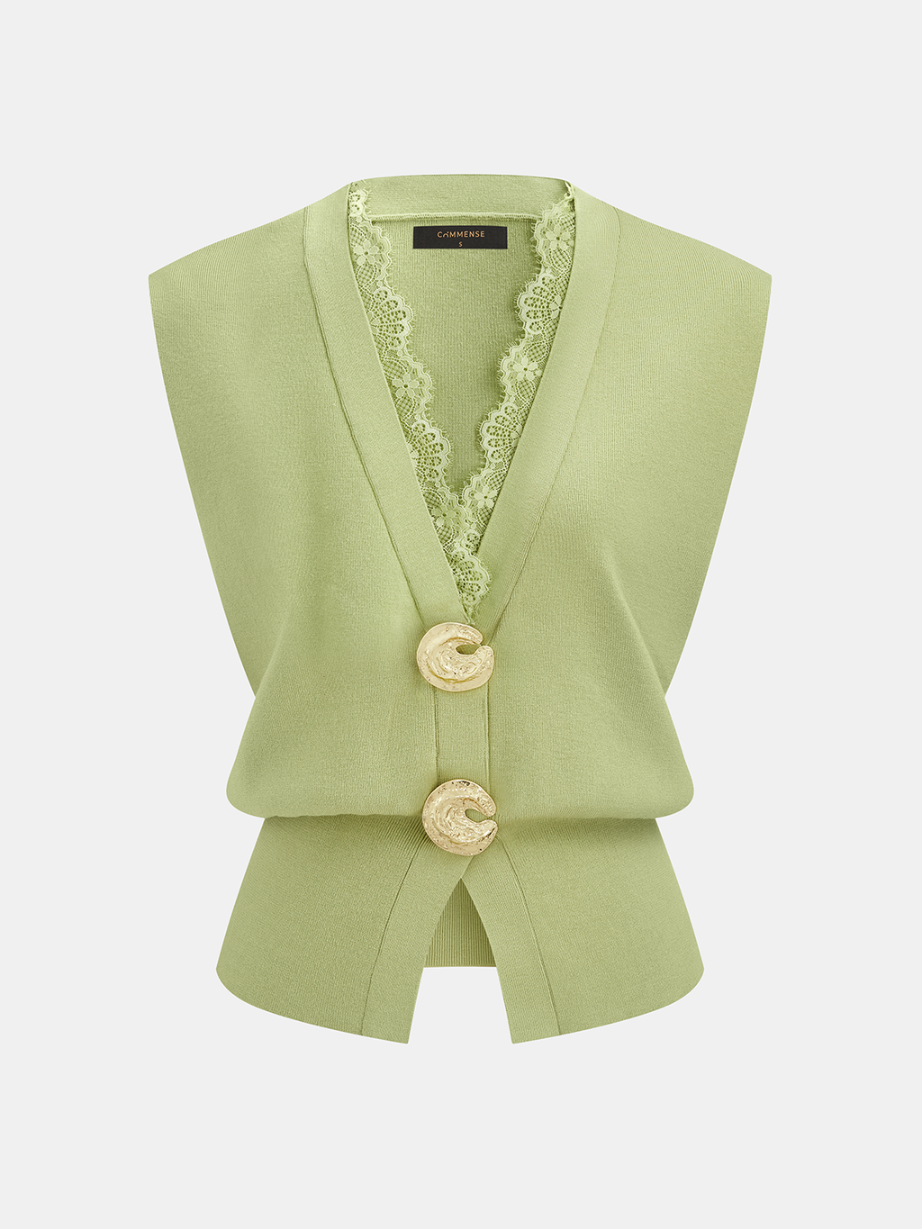 Lace Trim Buttoned V-Neck Knit Vest