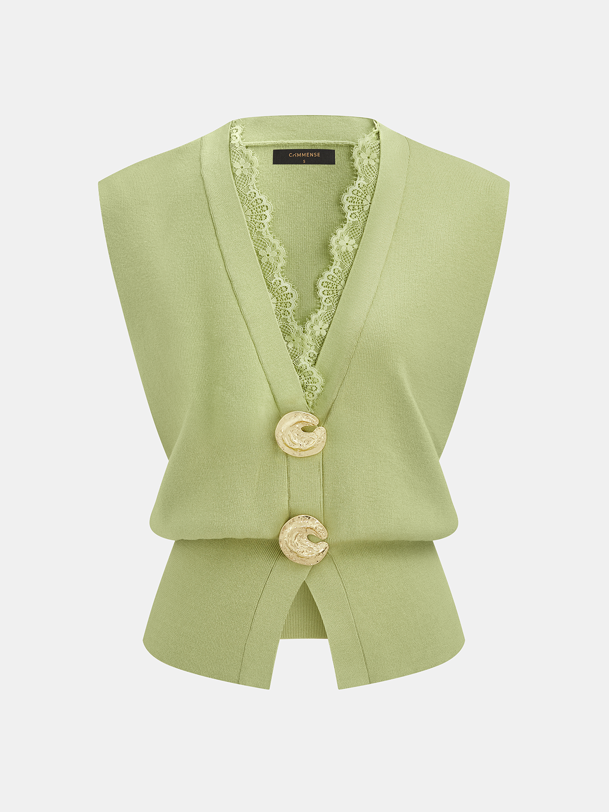Lace Trim Buttoned V-Neck Knit Vest
