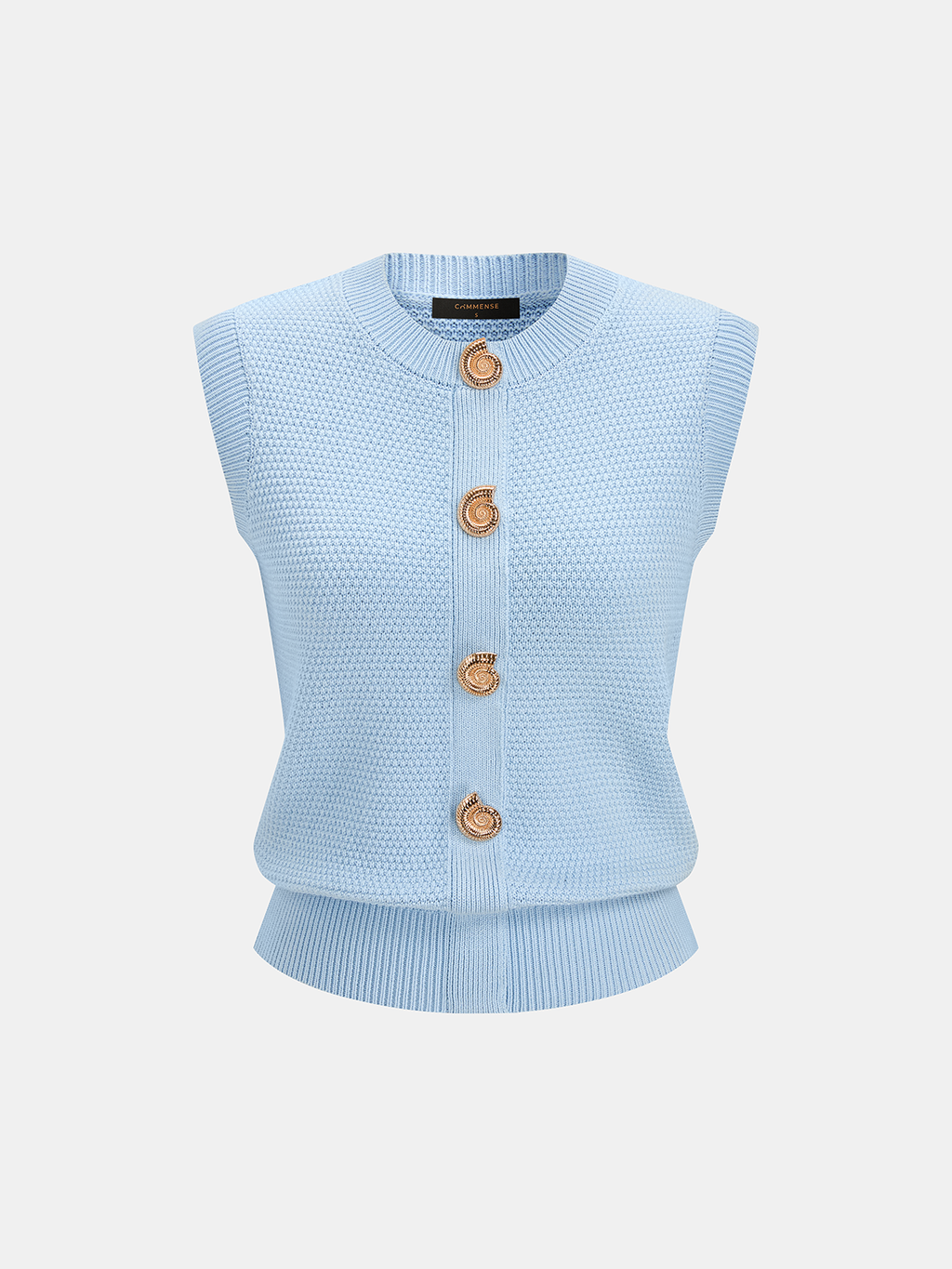 Spiral Button Textured Knit Sleeveless Vest