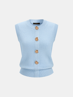 Spiral Button Textured Knit Sleeveless Vest