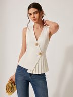V-Neck Pleated Sleeveless Vest