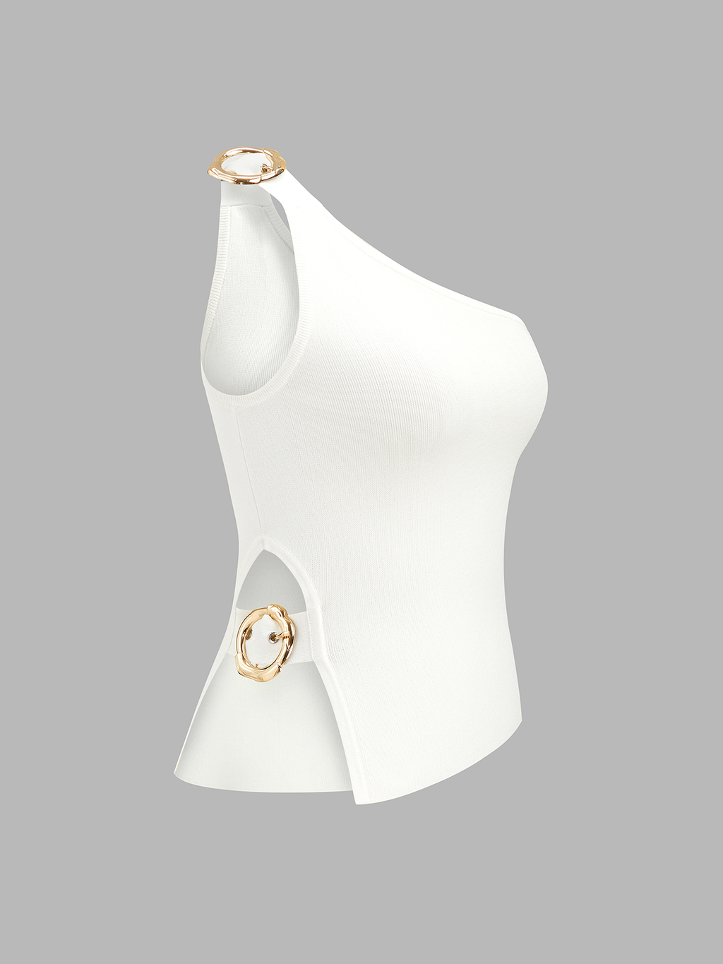 One Shoulder Cut-Out Buckle Tank Top