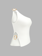 One Shoulder Cut-Out Buckle Tank Top
