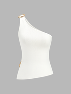 One Shoulder Cut-Out Buckle Tank Top