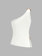 One Shoulder Cut-Out Buckle Tank Top