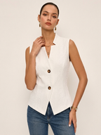 Textured Stand Collar Button Front Vest
