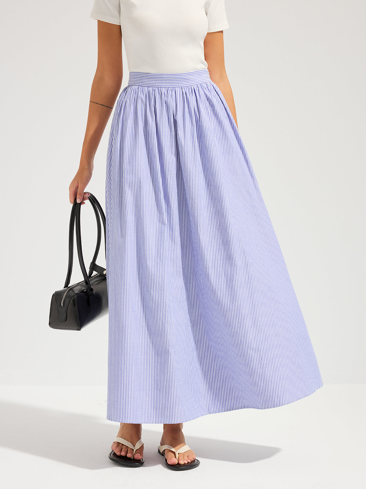 Oversized Striped Mid Waist Maxi Skirt