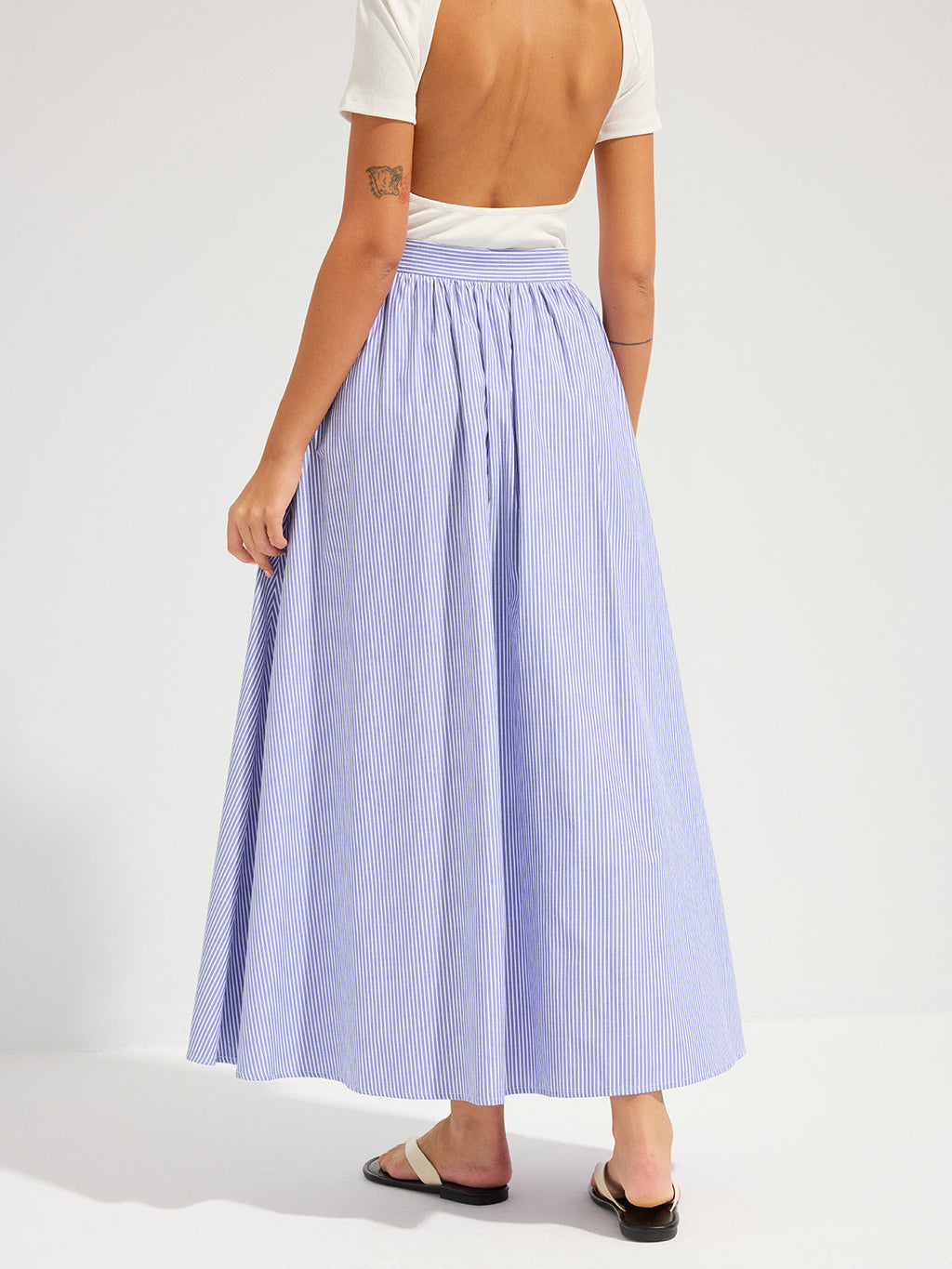 Oversized Striped Mid Waist Maxi Skirt