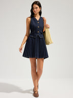 Denim Sleeveless Pleated Mini Dress