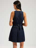 Denim Sleeveless Pleated Mini Dress